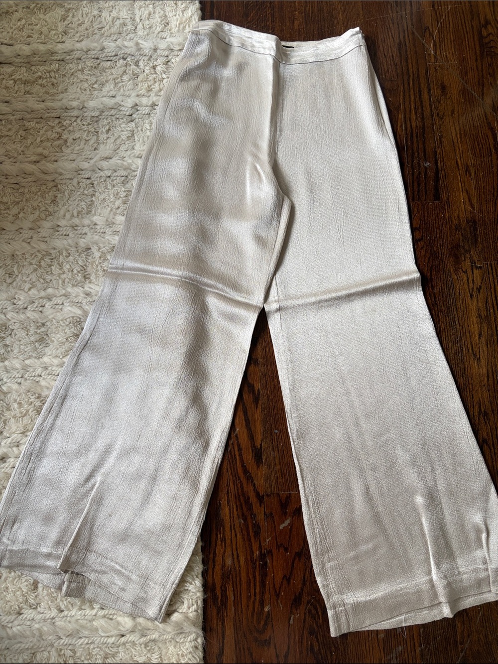 Zara Shimmery Cream Wide-Leg Pants